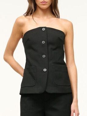 STAUD Brigade Strapless Twill Bustier Top, NEW